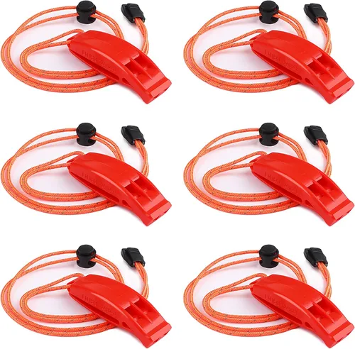 Miniatura 2 de JULBEAR 6 silbatos de supervivencia de seguridad con cordón reflectante ajustable, silbato de plástico de emergencia, silbato marino Negro