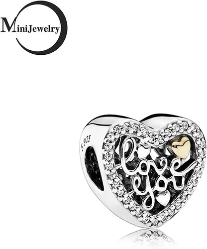 Miniatura 2 de Dijes de corazón de amor para pulseras, collares, colgantes, corbatín de boda, cuentas de corazón, plata de ley, mujer, hija, Navidad, cumpleaños