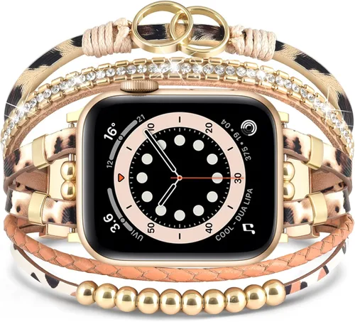 Miniatura 10 de MOFREE - Pulsera de cuero boho compatible con Apple Watch Band de 38, 40, 41 mm, pulsera de cuentas multicapa hecha a mano para Apple Watch, correa