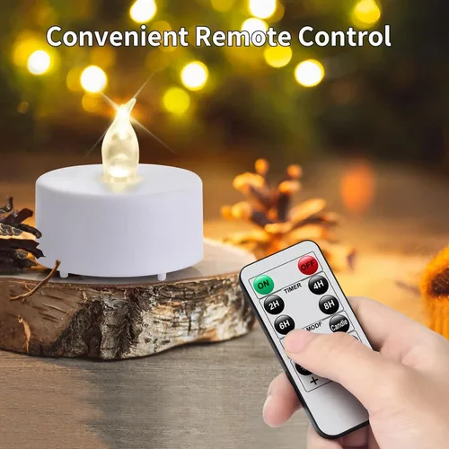 Miniatura 5 de Velas LED sin llama de luz de té: paquete de 12 con control remoto, duración de más de 400 horas, velas LED operadas por batería para decoración