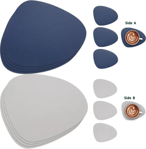 Miniatura 2 de Myir JUN Manteles individuales de doble cara, impermeables, de piel sintética, juego de 6 manteles individuales y posavasos antideslizantes y Gris