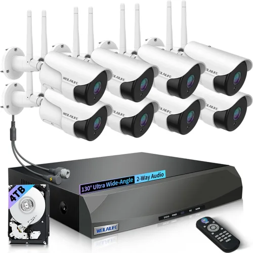 Miniatura 11 de WEILAILIFE 【Audio bidireccional y antena dual mejorada】 Sistema de cámara de seguridad inalámbrica para exteriores con visión nocturna de 27.4
