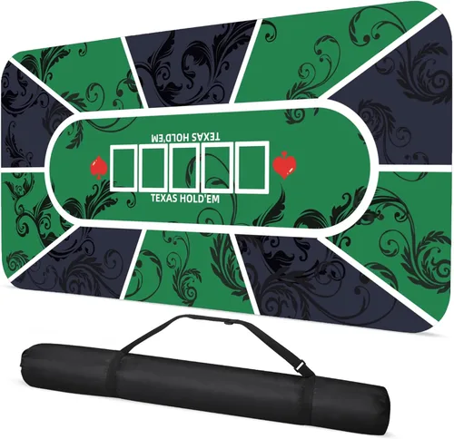 Tapete de póquer Texas Hold'em de 70 x 35 pulgadas para 6 a 8 jugadores, diseño de póquer de goma antideslizante con bolsa de transporte para juegos