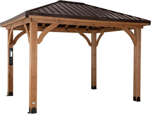 Miniatura 2 de Backyard Discovery Barrington - Cenador Pabellón de madera de cedro para exteriores de 12' x 10' con techo rígido de acero galvanizado de cadera