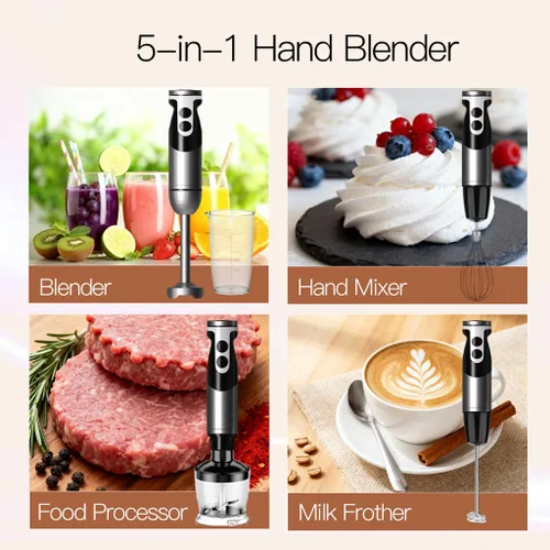 Miniatura 3 de MegaWise Pro Hand Blender Nueva versión 2025 (negro, 5 en 1)