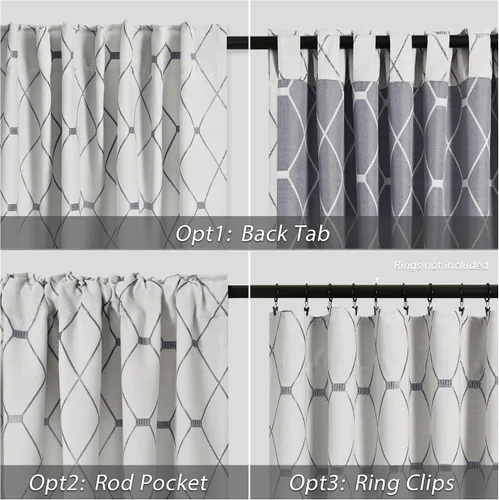 Miniatura 3 de Nanspring Cortinas Blanco Hueso con Patrón Geométrico Gris para Sala de Estar, 72 Pulgadas de Largo, Pestaña Trasera y Bolsillo para Barra, 50%
