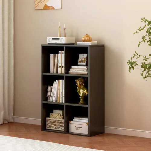 Miniatura 2 de OSCHF - Estantería de almacenamiento de 6 cubos, estantería de madera de 3 niveles con soporte en el suelo, estantería abierta para el hogar