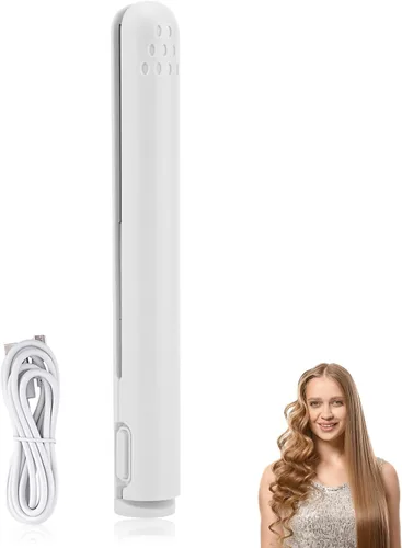 Miniatura 8 de Alisador y rizador de pelo 2 en 1, mini rizador de pelo USB de cerámica, calefacción inalámbrica, plancha plana (verde)