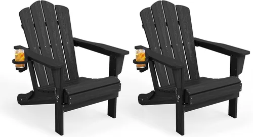 Miniatura 49 de KINGYES Silla plegable Adirondack, sillas de patio HDPE para todo clima, silla de césped con textura de madera para junto a la piscina, patio Aruba