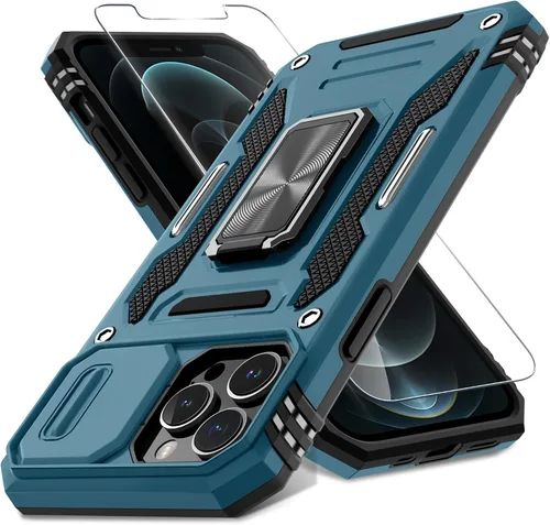 Miniatura 14 de DEERLAMN Funda para iPhone 13 Pro Max con cubierta deslizante para cámara + protector de pantalla (1 unidad), anillo giratorio con soporte de grado