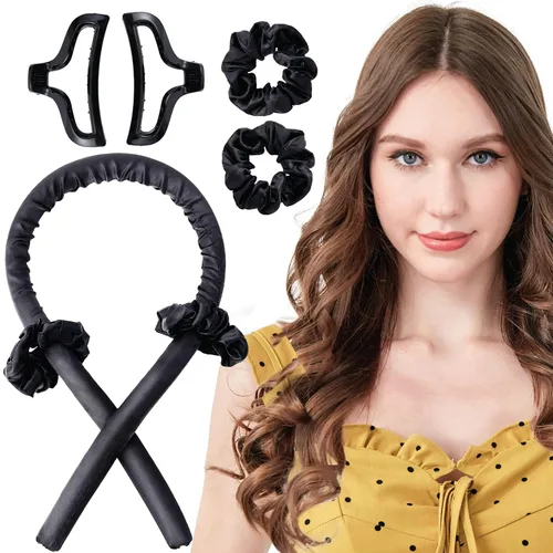 Diadema de seda sin calor, rulos sin calor, rizadores con cintas para dormir, rizadores de pelo de onda suave, herramientas de peinado para cabello