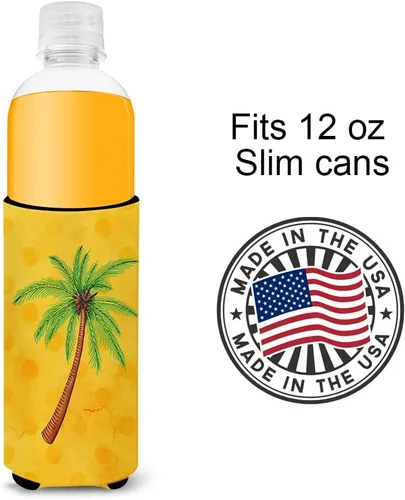 Miniatura 4 de Caroline's Treasures BB8167MUK Palmera Amarillo Polkadot Ultra Hugger para latas delgadas, funda para enfriar latas amarillas, lavable a máquina