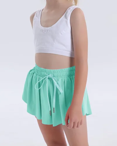 Miniatura 4 de HASMES Pantalones cortos de mariposa para niñas, pantalones cortos deportivos fluidos con bolsillos interiores para correr, bailar, animar, 5-14 años