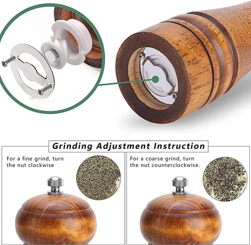 Miniatura 4 de Juego de 4 molinillo de sal y pimienta de madera de 7 pulgadas, molinillo de pimienta manual recargable con núcleos de molienda de cerámica, grosor