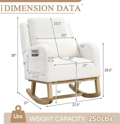 Miniatura 2 de JEEOHEY Mecedora para guardería, mecedora tapizada con respaldo alado, mecedora con respaldo alto cómodo, reposabrazos curvado, almohada lumbar