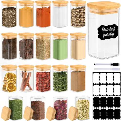 Miniatura 8 de TBWIND Contenedores de almacenamiento de vidrio con tapas de bambú, paquete de 7 tarros herméticos de vidrio transparente en tamaños mixtos