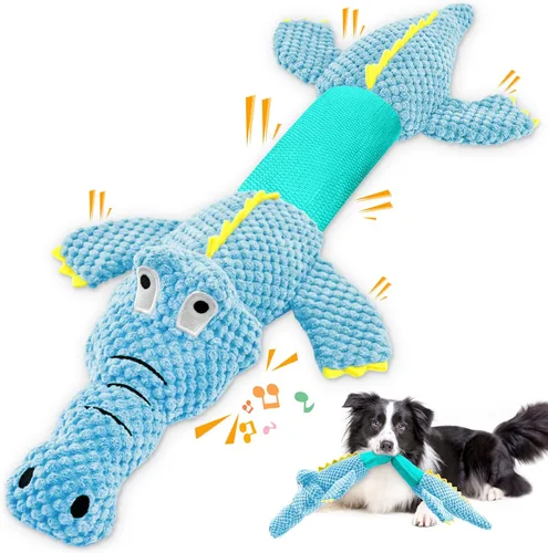 WOWBALA Juguetes interactivos de tira y afloja para perros de razas pequeñas a grandes, juguetes chirriantes de peluche para cachorros con papel