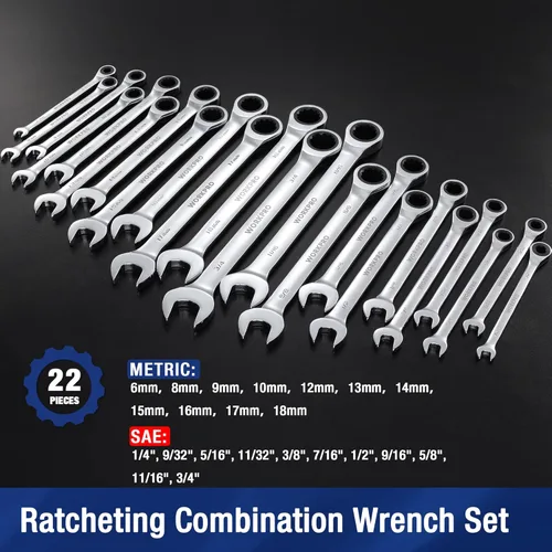Miniatura 2 de WORKPRO - Juego de 22 llaves de trinquete ajustables combinadas, 72 dientes, juego de llaves de trinquete con caja organizadora, métrica 6-18mm
