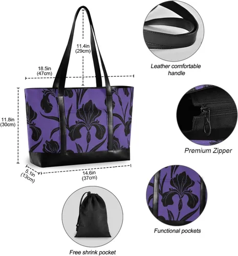 Miniatura 6 de Indigo Black Flower Bolso de mano de moda para portátil con cremallera para la universidad con bolsa de almuerzo ejecutivo para mujer