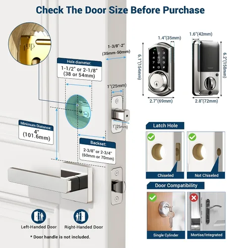 Miniatura 6 de Veise VE06 - Cerrojo inteligente con control de aplicación, cerradura inteligente de entrada sin llave para puerta delantera, cerradura digital