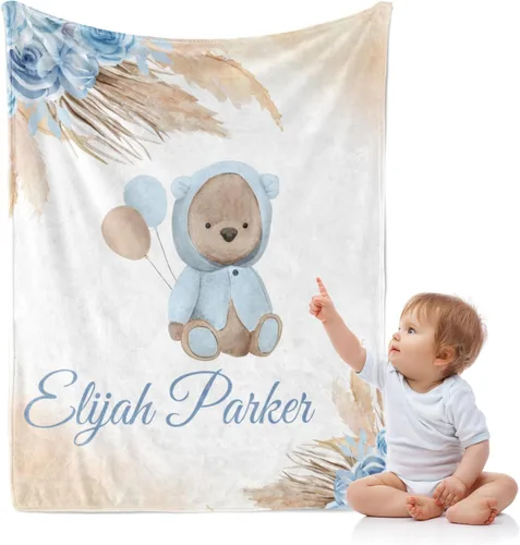 Miniatura 26 de J&SBGFT Manta de bebé personalizada para niños, personalizada con nombre, manta de recepción para niños pequeños, niños, cuna, cochecito, decoración