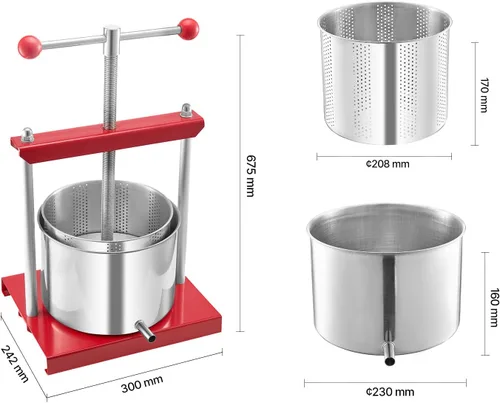 Miniatura 8 de Happybuy Prensa de vino de frutas de 1.6 galón/6L con 2 barriles de acero inoxidable, máquina de jugo manual para sidra, manzana, uva y aceite