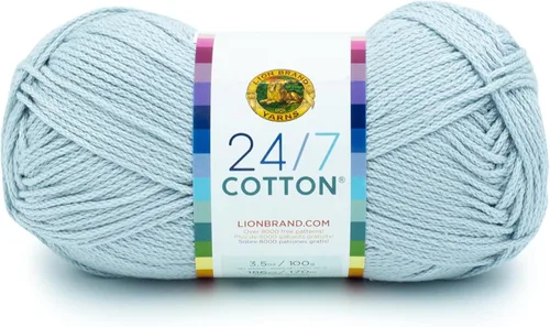 Miniatura 141 de Lion Brand Yarn, Hilo ligero mercerizado de algodón 24/7 para tejer, ganchillo y manualidades, Almirante, 1 paquete, 185 yardas de fibra natural