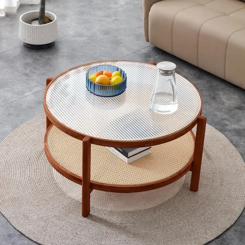 Miniatura 11 de Mesa de centro de madera, mesa central rectangular de 47.2 pulgadas con escritorio de MDF y patas de metal, moderna mesa de té de madera maciza