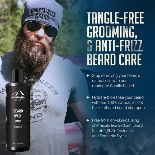 Miniatura 4 de Mountaineer Brand Lavado de barba para hombres Champú para barba 100% natural Espuma suavizante de limpieza gruesa para cabello y piel Hidrata