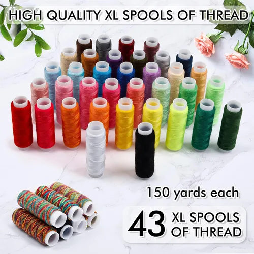 Miniatura 3 de Kit de costura grande, 226 piezas de suministros de costura premium con 43 carretes de hilo XL, funda de cuero, tijeras, hilo, agujas y accesorios