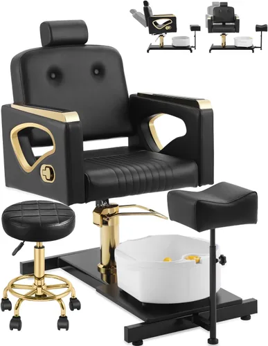 Silla de Pedicura Sin Plomería para Técnica de Uñas, con Reposapiés Ajustable y Tina de Masaje, Taburete de Pedicura con Ruedas, Estación de