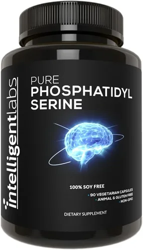 Intelligent Labs Suplemento de fosfatidilserina de 100 mg, 90 cápsulas de alta resistencia, 100% libre de soja y alérgenos, fosfatidilserina pura de