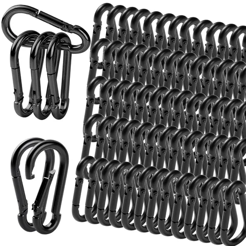 Miniatura 11 de Paquete de 50 mosquetones resistentes, ganchos de resorte grandes de 3.2 pulgadas a granel, mosquetones negros galvanizados para campamento, clips