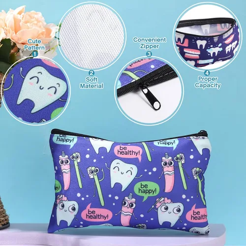 Miniatura 2 de Saintrygo Bolsa de maquillaje de dientes de 12 piezas, bonita bolsa de cosméticos para enfermeras, dentistas dentales, regalo colorido, bolsa
