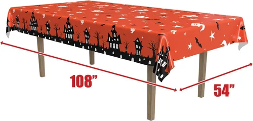 Miniatura 2 de Beistle Mantel de casa embrujada, 54 x 108 pulgadas, 2 piezas, mantel de plástico, mantel rectangular, mantel de Halloween, mantel de vacaciones