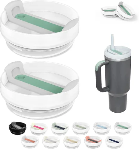 Miniatura 15 de Tapa de Vaso de 40 OZ Compatible con Stanley Quencher, Paquete de 2 Tapas de Vaso de Acero Inoxidable a Prueba de Derrames y Resistentes a