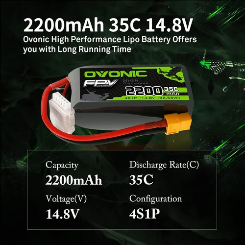 Miniatura 3 de OVONIC 4s Lipo Batería 35C 2200mAh 14.8V Lipo Batería con XT60 Conector para Avión RC Quadcopter Helicóptero FPV Drone