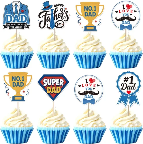 Miniatura 16 de Rsstarxi Paquete de 24 adornos para cupcakes con purpurina negra para el Día del Padre, para el Día del Padre, decoración de tartas, suministros