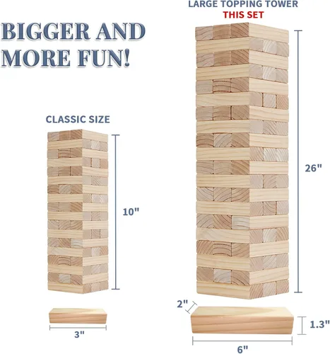 Miniatura 2 de Megwoz Juegos de torre de caída mediana para niños y adultos, 66 bloques de madera de pino de Nueva Zelanda apilados a 3.5 pies, juegos familiares