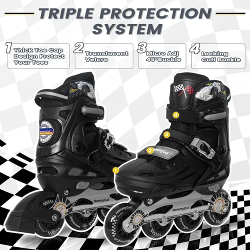 Miniatura 3 de MammyGol Patines en línea para niños y niñas jóvenes, patines ajustables de 4 tallas con ruedas intermitentes de PU, patines en línea agresivos