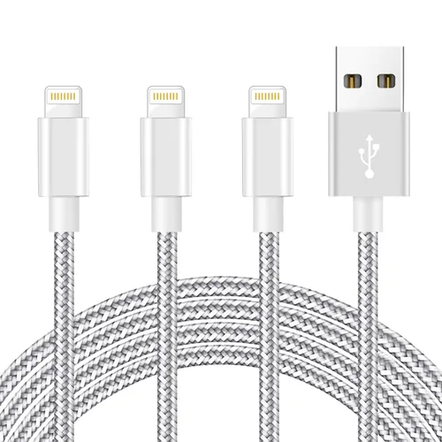 Paquete de 3 cables de carga para iPhone [certificado Mfi] de 10 pies de nailon trenzado; cable de carga USB de alta velocidad compatible con iPhone