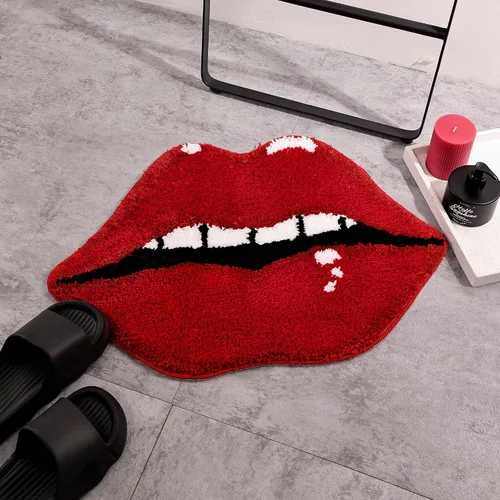 Miniatura 7 de Panstar Alfombra de baño de labios rojos, bonita y divertida alfombra de baño con forma de labios mordedores, antideslizante, absorbente, alfombra