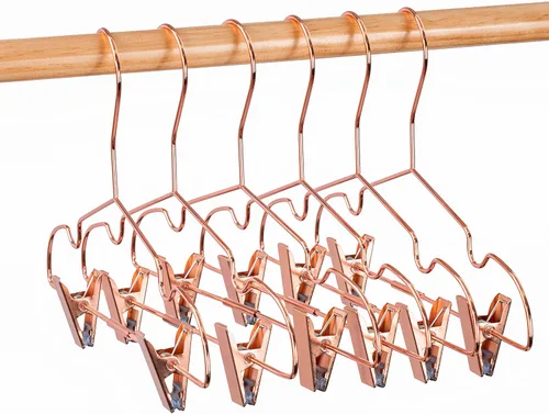 Miniatura 4 de Paquete de 10 perchas de 13 pulgadas con alambre de metal brillante dorado rosa con clips para almacenamiento y exhibición de camisas, abrigos