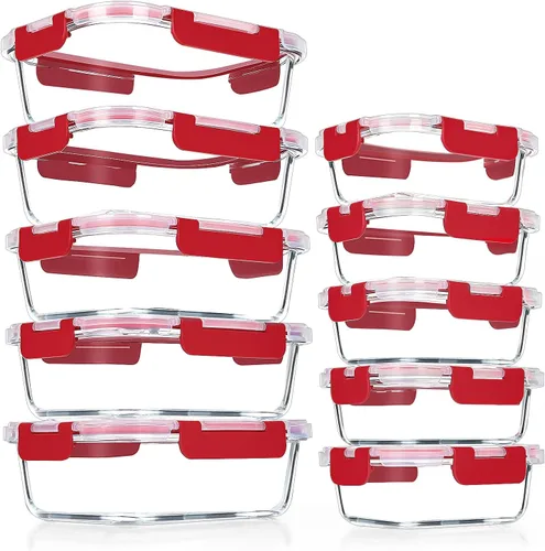 Miniatura 9 de VERONES Paquete de 10 recipientes de vidrio para preparar comidas, recipientes herméticos de vidrio para almuerzos, juego de recipientes apilables