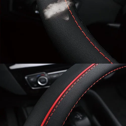 Miniatura 2 de SHIAWASENA Funda para volante de coche, ajuste universal de 15 pulgadas, piel suave, transpirable y antideslizante (negro y gris)