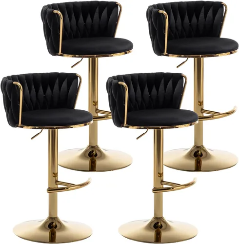 Miniatura 32 de Riknuxi Juego de 2 Taburetes de Bar de Terciopelo, Taburetes de Bar de Altura de Mostrador con Respaldo Bajo, Taburetes de Bar Dorados Giratorias