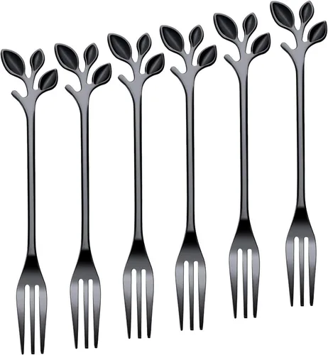 Miniatura 12 de Juego de 6 tenedores de frutas de acero inoxidable de 4.7 pulgadas, mini tenedores de ensalada, aperitivos, postres, aperitivos, tenedores pequeños