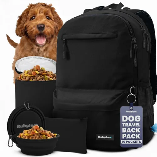Miniatura 12 de Bolsa de viaje para perros – Mochila completa para pañales para perros con 2 cuencos de viaje sin BPA, bolsa de golosinas, contenedor de alimentos
