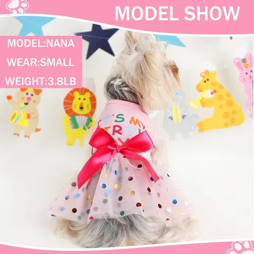 Miniatura 5 de Feliz cumpleaños linda falda rosa para perras pequeñas, vestido de primavera/verano