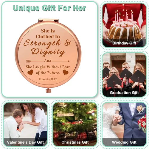 Miniatura 6 de Regalos cristianos inspiradores, espejo de maquillaje compacto, versículos de la Biblia, regalo para ella, regalo religioso para nieta, regalo